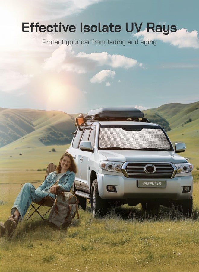 Pigenius واقي شمس للزجاج الأمامي من بيجينيوس لسيارات رام 1500 موديلات 2009-2018، ورام 1500 كلاسيك موديلات 2019-2024. واقي شمس للنافذة الأمامية مصنوع من فيلم ألومنيوم عاكس - بليز بلوك - Image 4